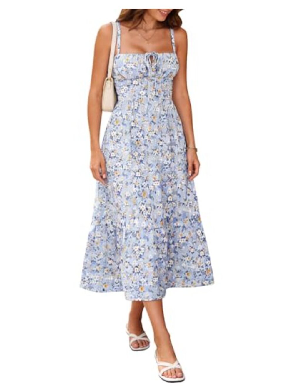 Spaghetti Strap Lace Up Midi Corset Dress Ruffle A Line Sundress Pockets